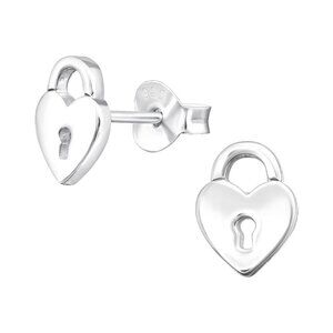 Sterling Silver Heart Padlock Ear Studs